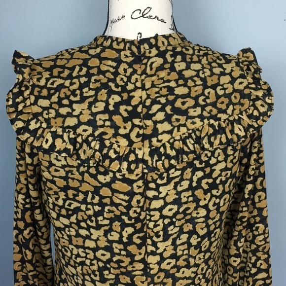 who What Wear Watercolor Cheetah Print Long Sleeve Ruffle Dress Women’s Size S - Picture 6 of 12